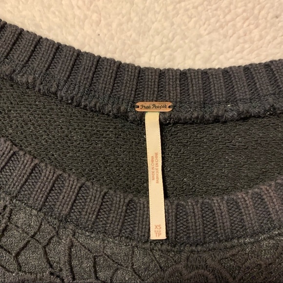 Free People “Pretty Rad” Sweater Gray Lace Crochet Split Back Knit - Picture 11 of 15
